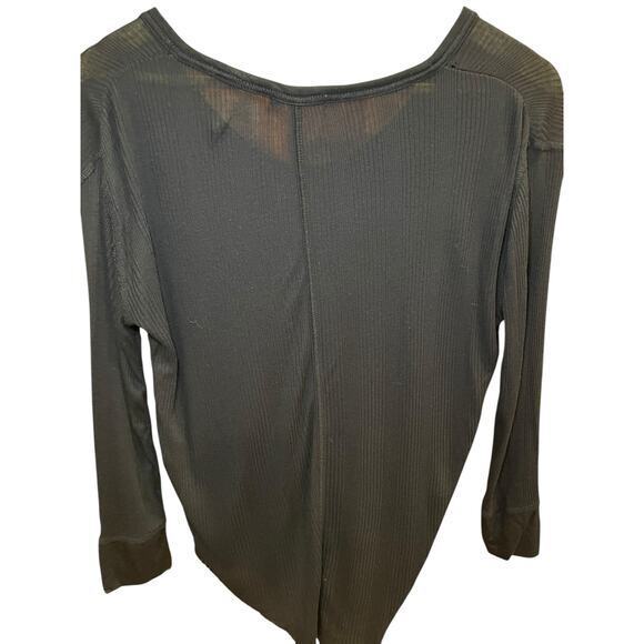 Rag & Bone Women Small Longsleeve Sheer Scoop Neck Textured Raw Hem Black Top - Picture 7 of 9